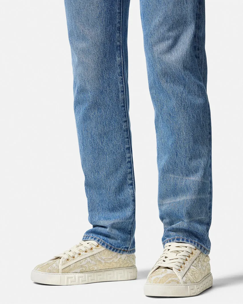 Barocco Greca Jacquard Lace-Up Sneakers
