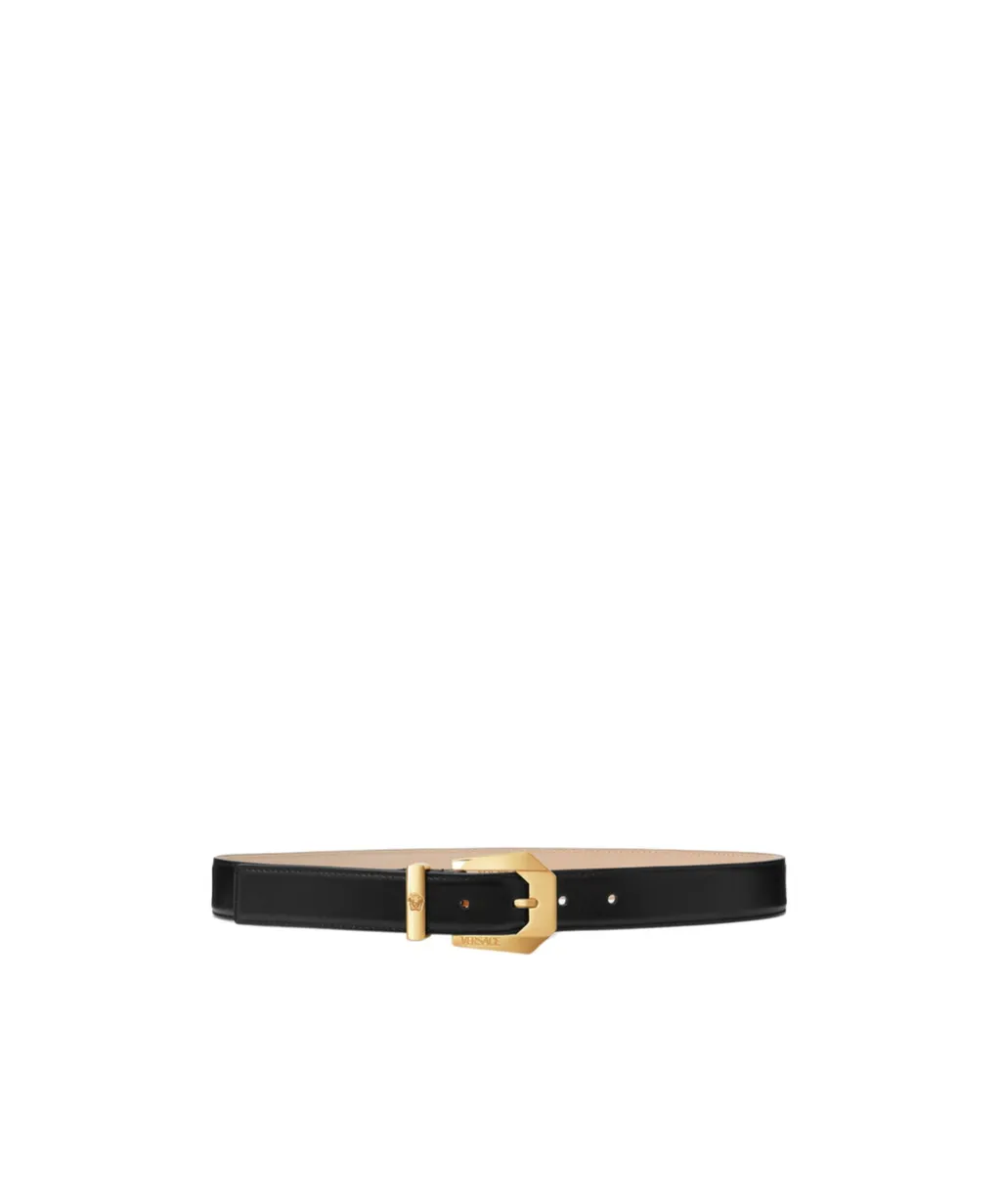 Medusa-Plaque Buckle Leather Belt