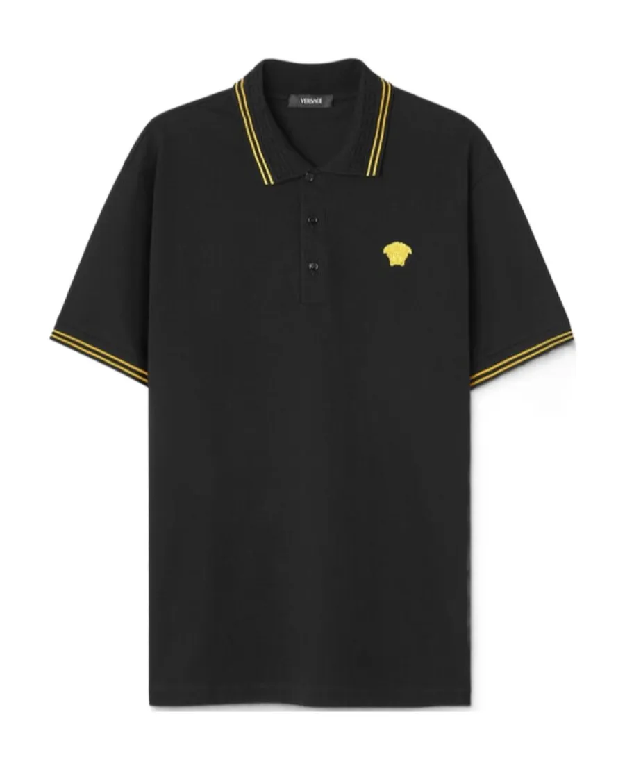 Medusa-Embroidered Short-Sleeved Polo Shirt