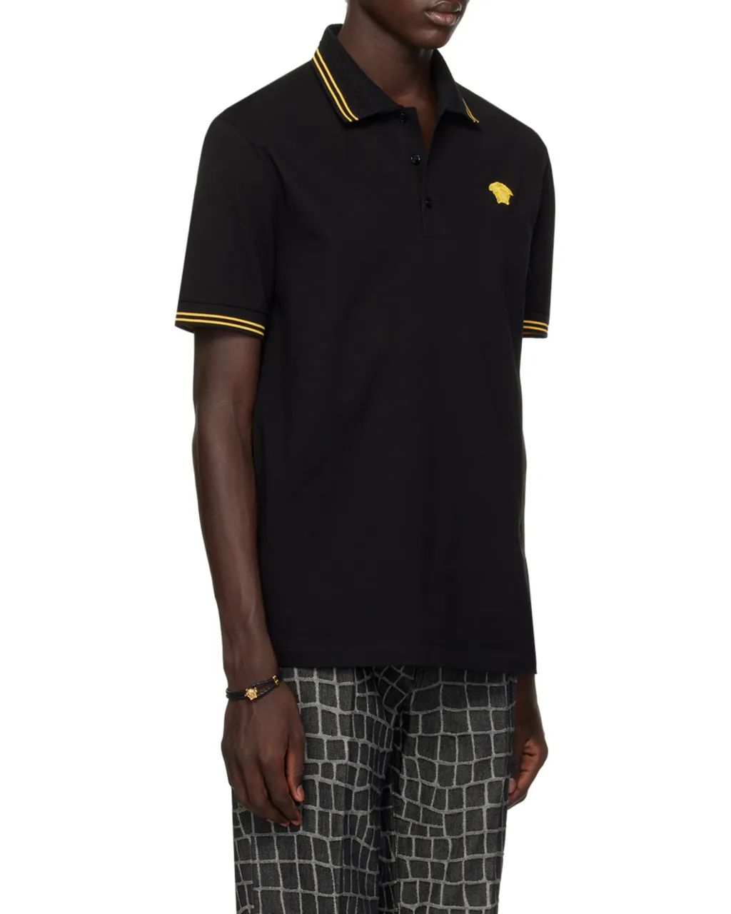 Medusa-Embroidered Short-Sleeved Polo Shirt