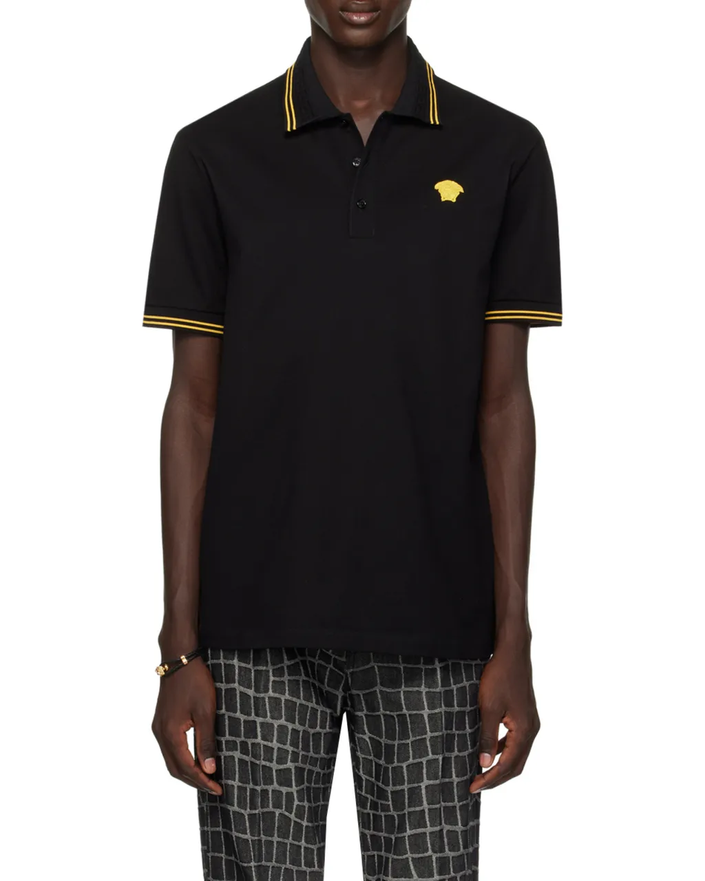 Medusa-Embroidered Short-Sleeved Polo Shirt