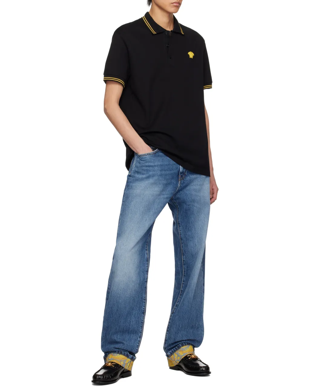 Medusa-Embroidered Short-Sleeved Polo Shirt