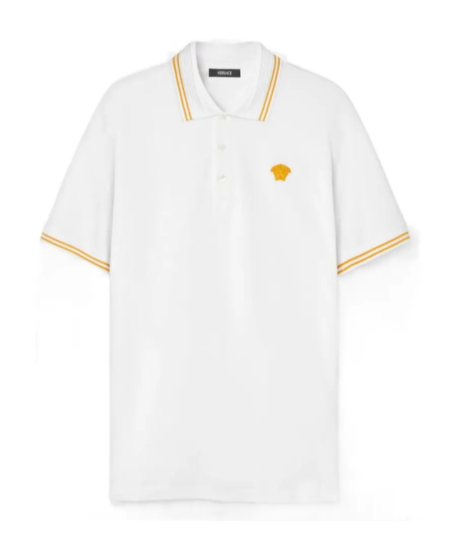 Medusa-Embroidered Short-Sleeved Polo Shirt