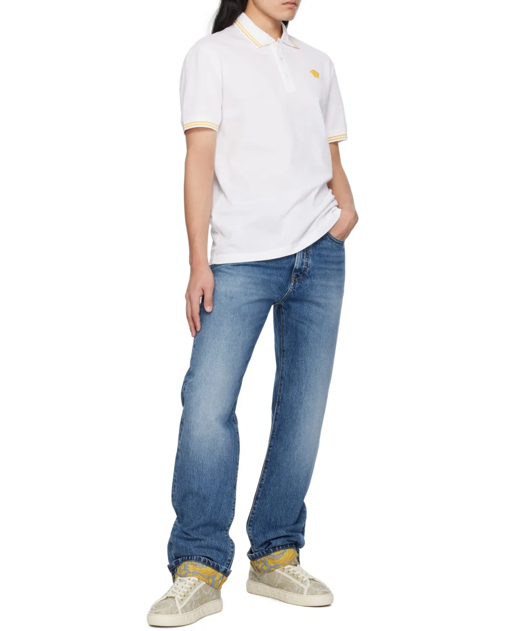 Medusa-Embroidered Short-Sleeved Polo Shirt