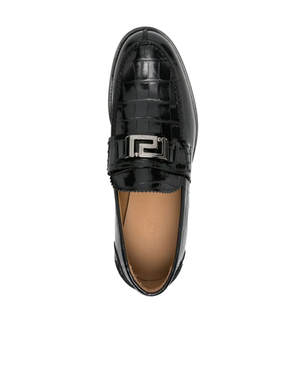 Greca Embossed Round-Toe Loafers