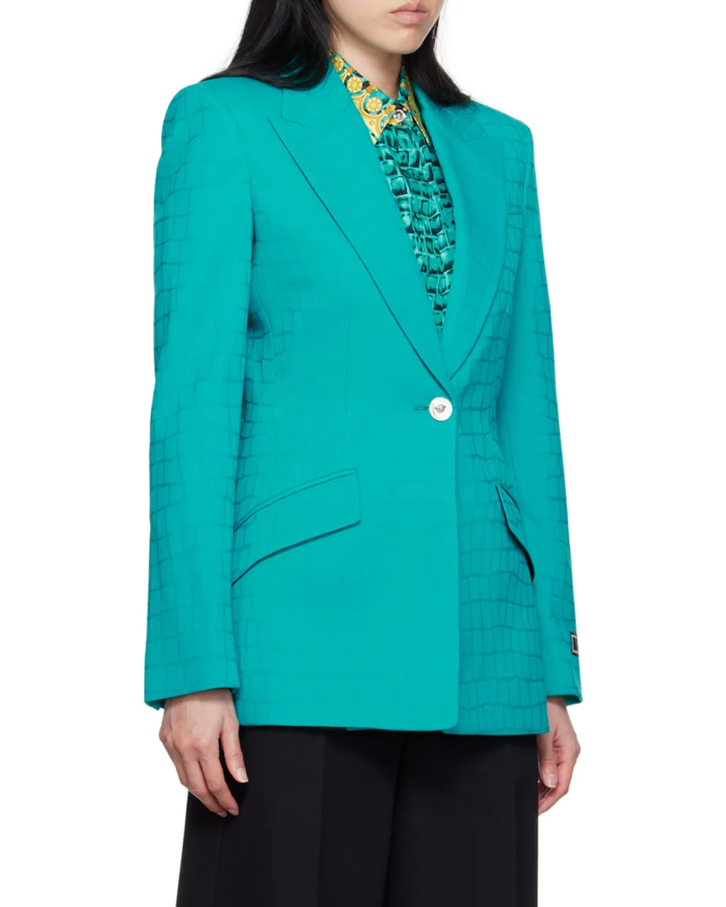 Crocodile-Effect Single-Breasted Blazer
