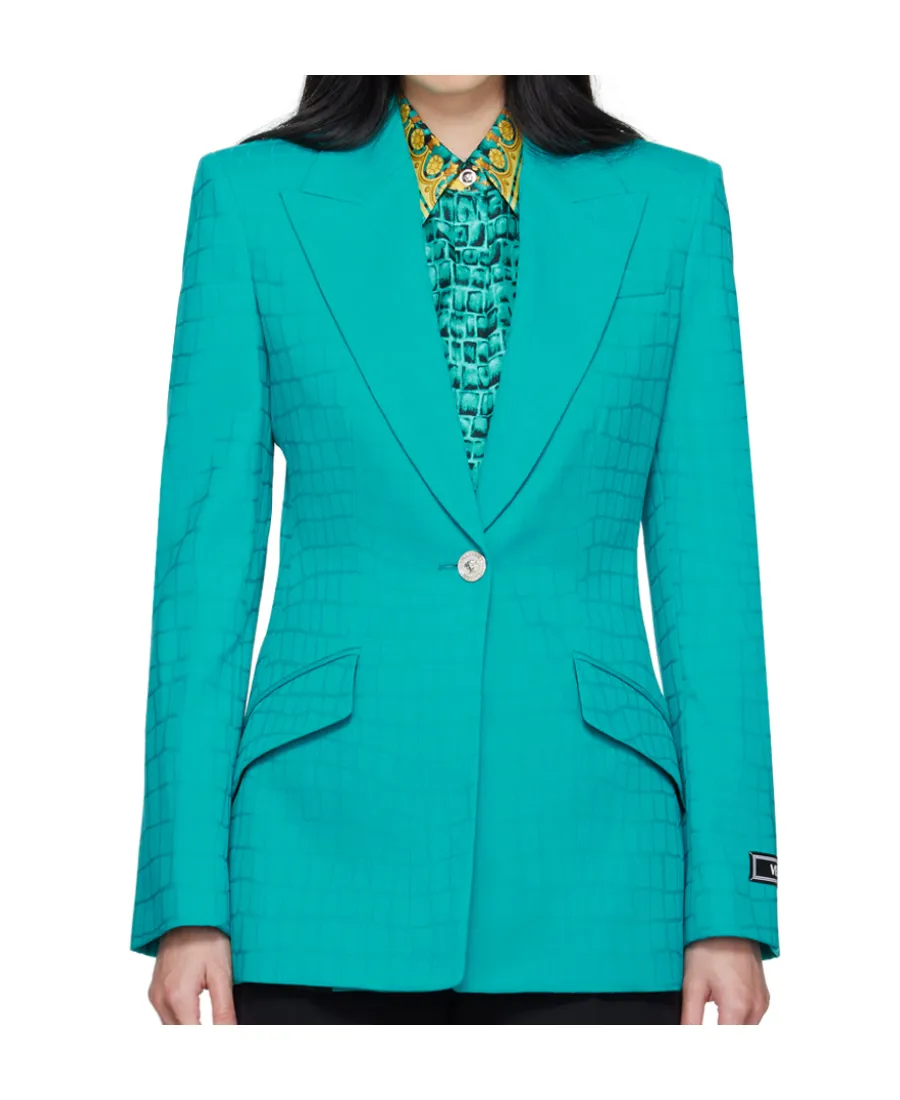 Crocodile-Effect Single-Breasted Blazer