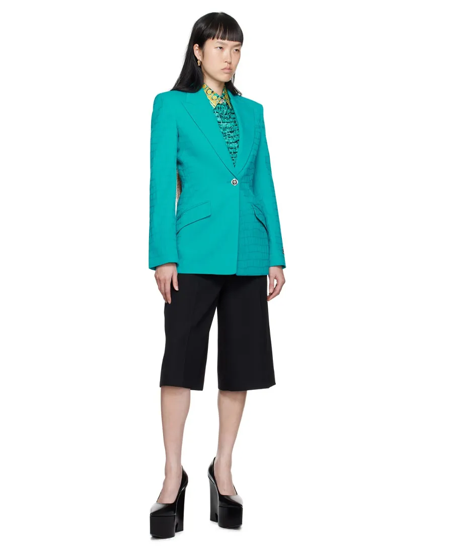 Crocodile-Effect Single-Breasted Blazer