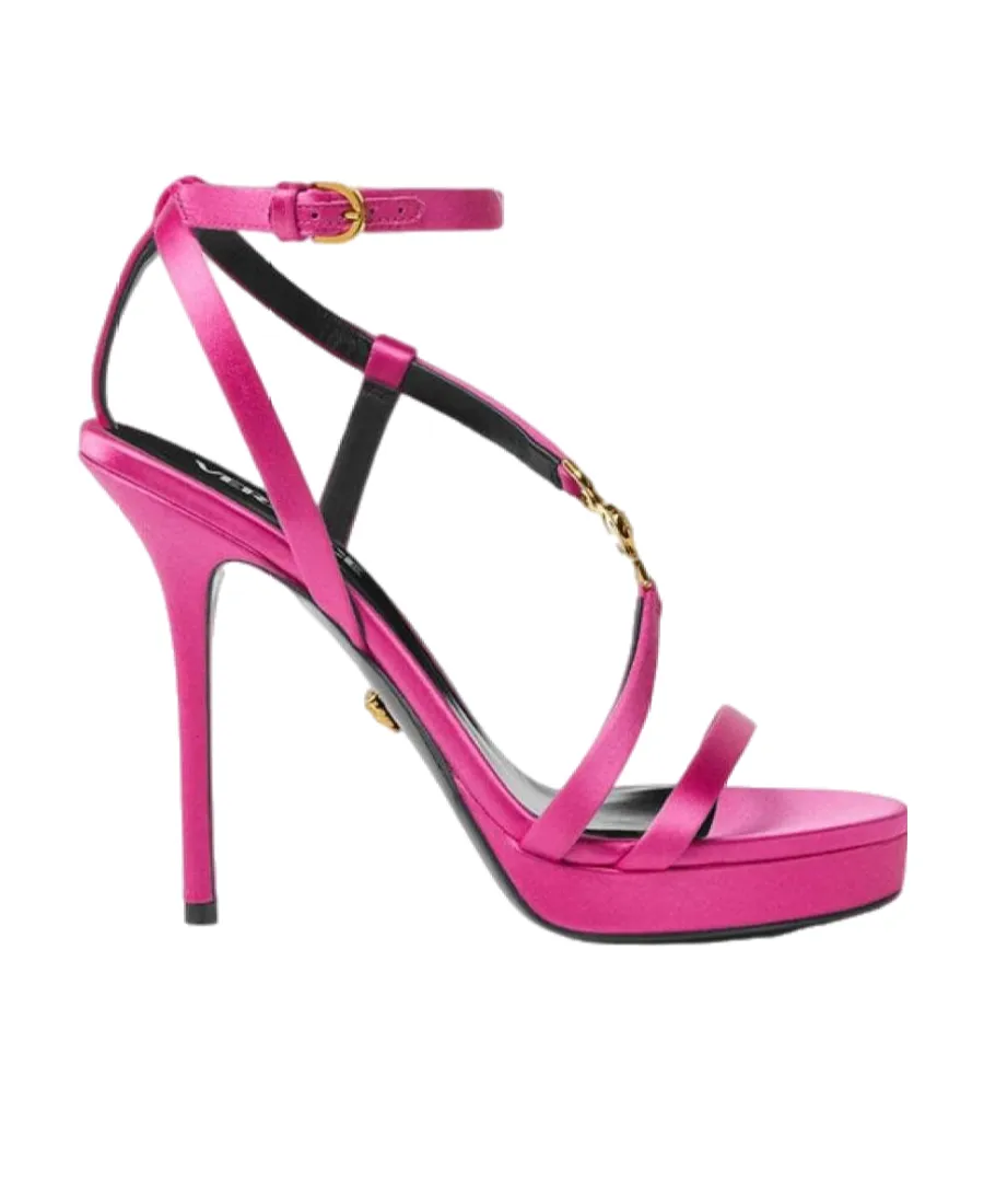 Medusa Embellished Satin Sandals