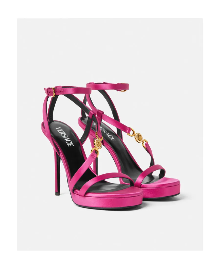 Medusa Embellished Satin Sandals