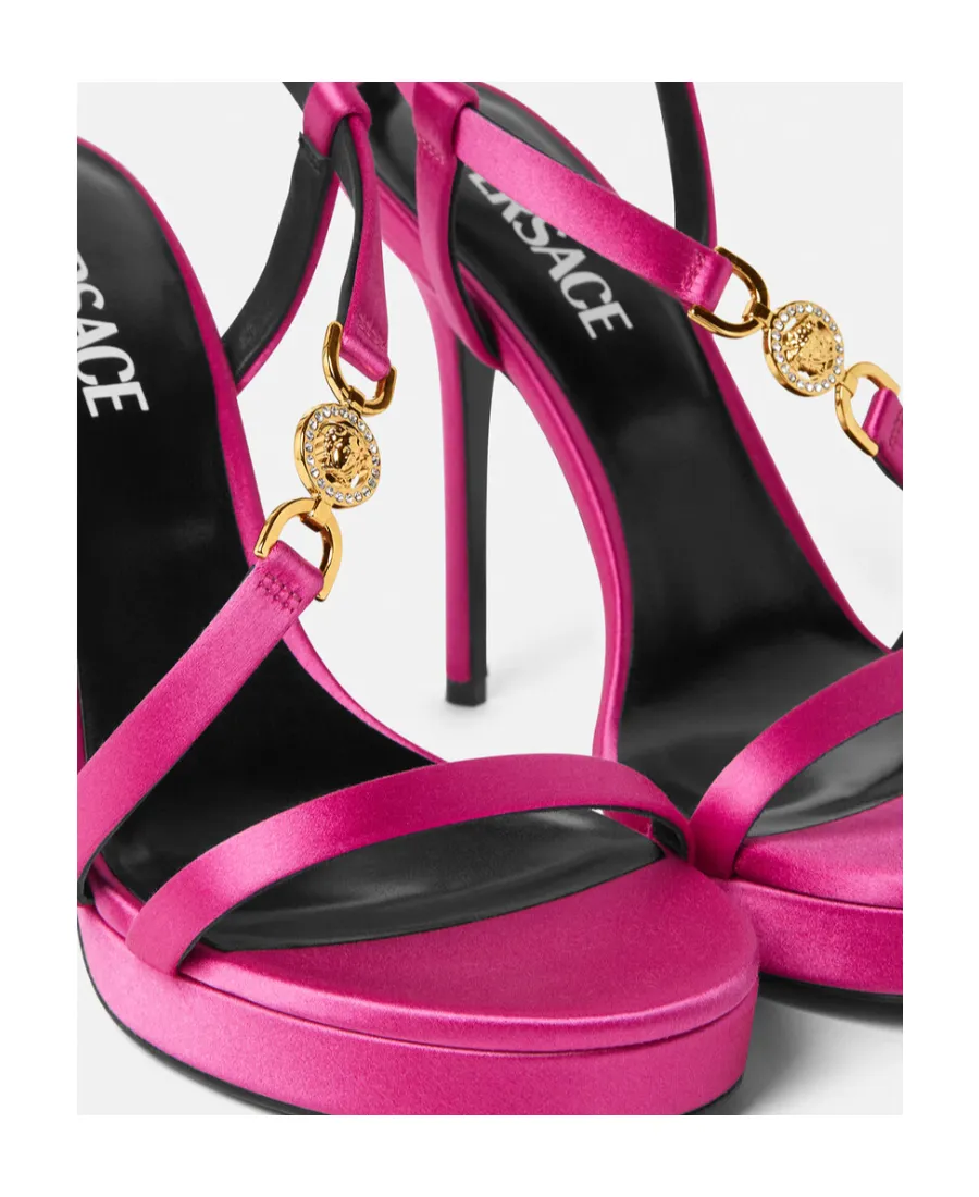 Medusa Embellished Satin Sandals