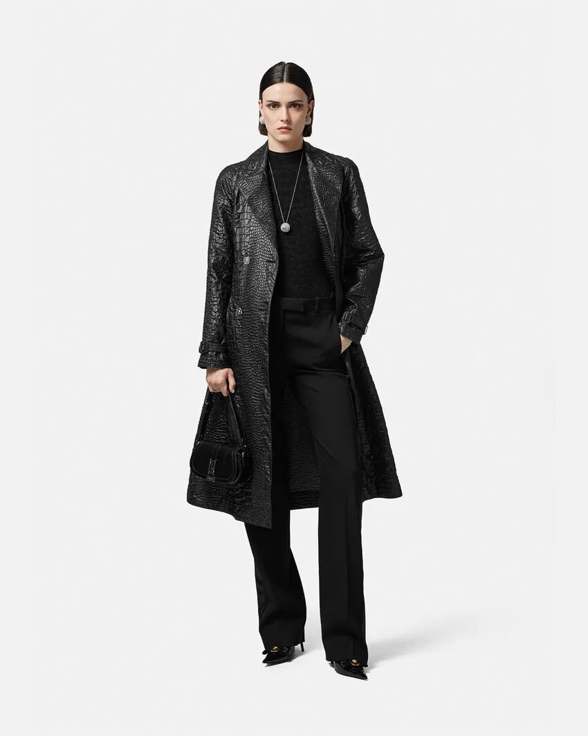 Embossed Belted Trench Coat