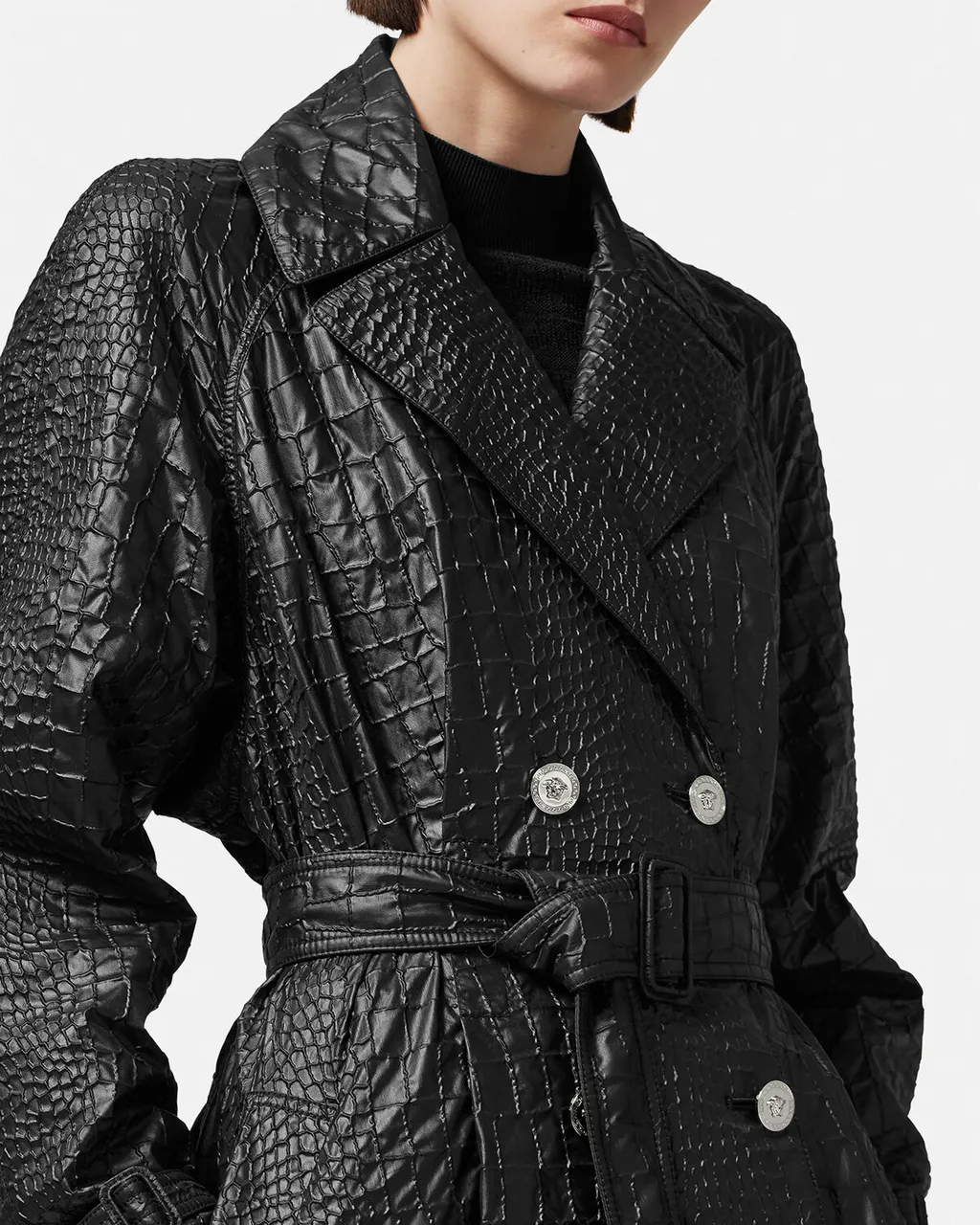 Embossed Belted Trench Coat