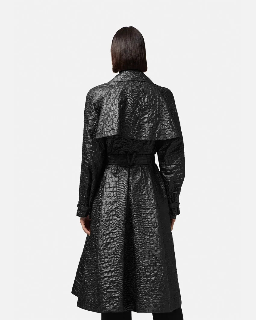 Embossed Belted Trench Coat