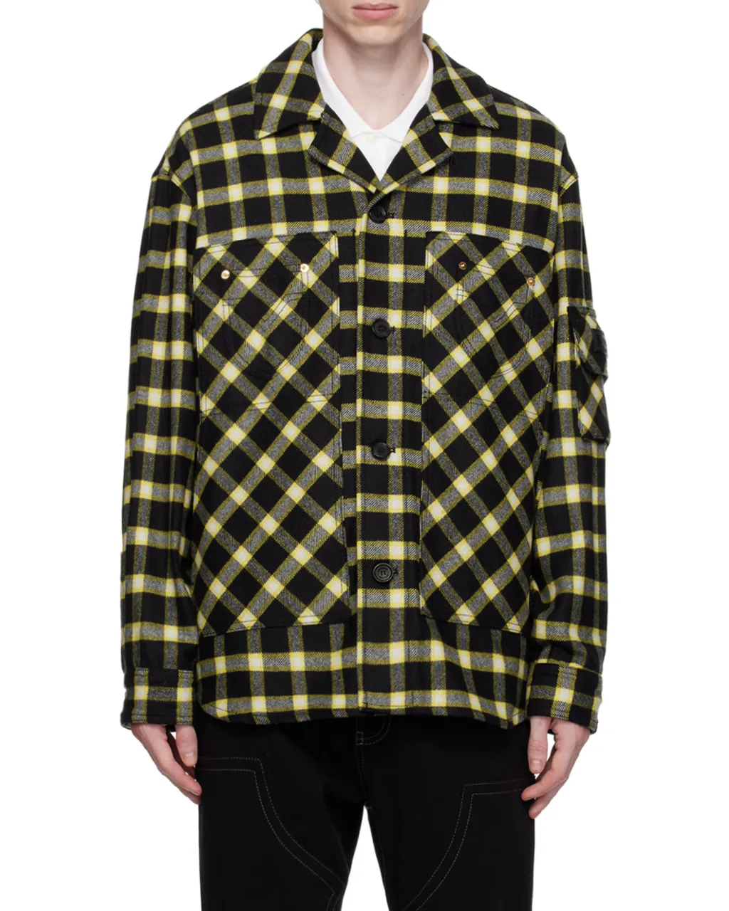 Long-Sleeved Button-Down Checked Shirt Jacket