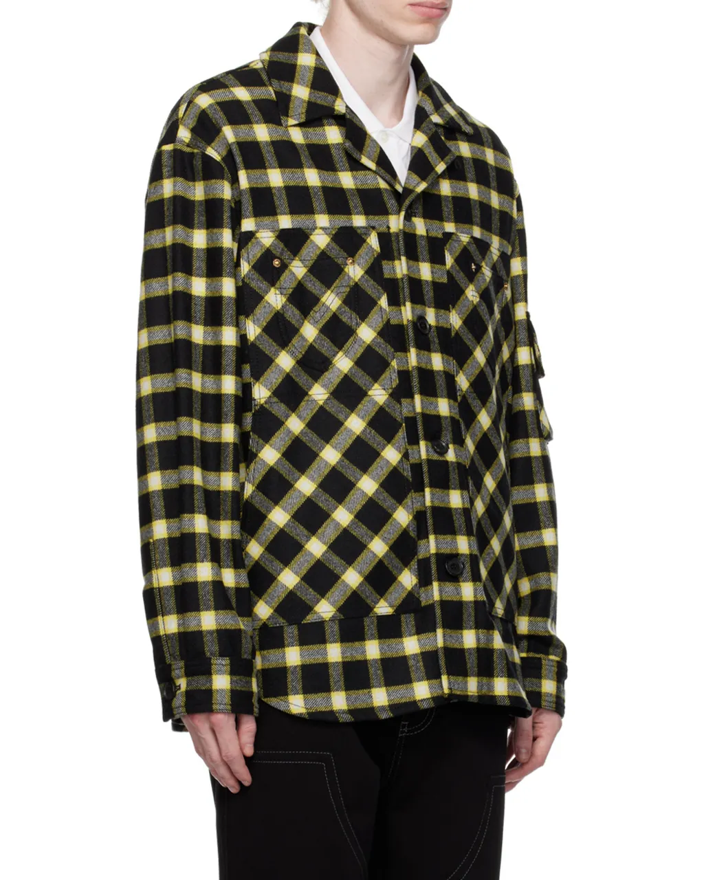 Long-Sleeved Button-Down Checked Shirt Jacket