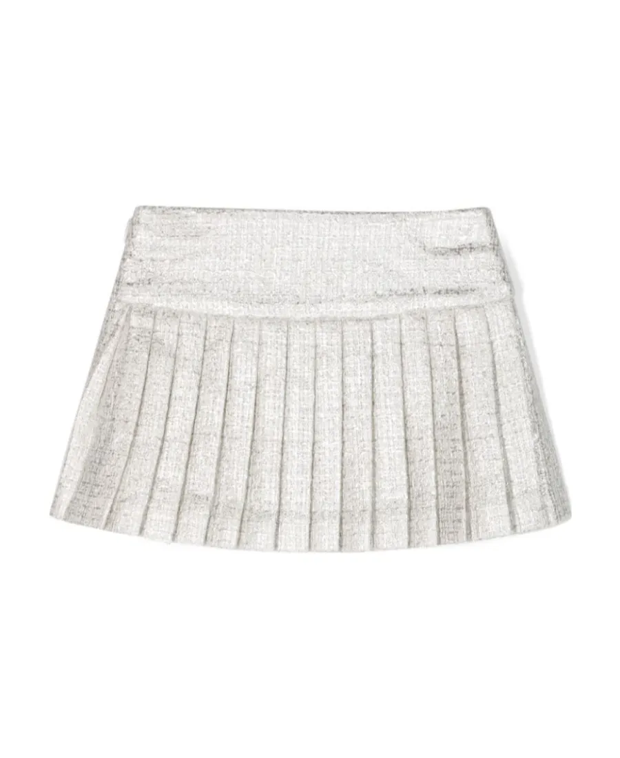 Medusa Buttons Pleated Tweed Mini Skirt