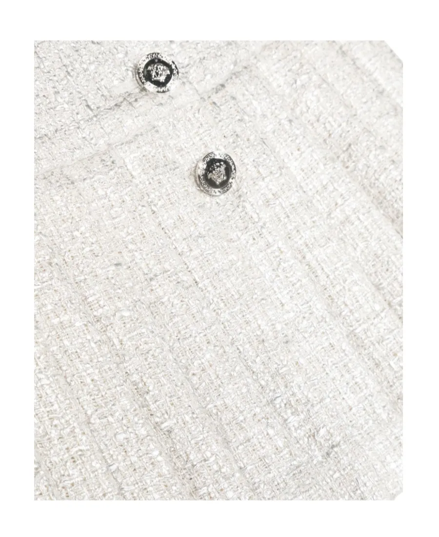 Medusa Buttons Pleated Tweed Mini Skirt