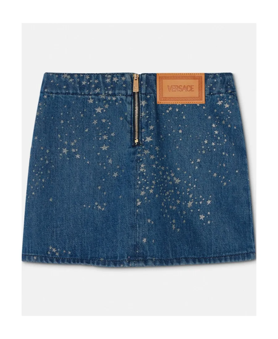 Star-Print Denim Miniskirt