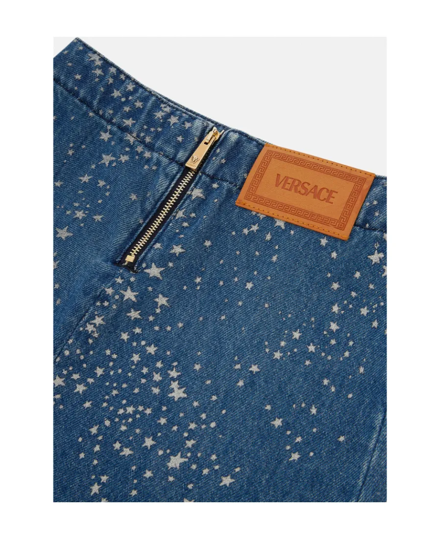 Star-Print Denim Miniskirt