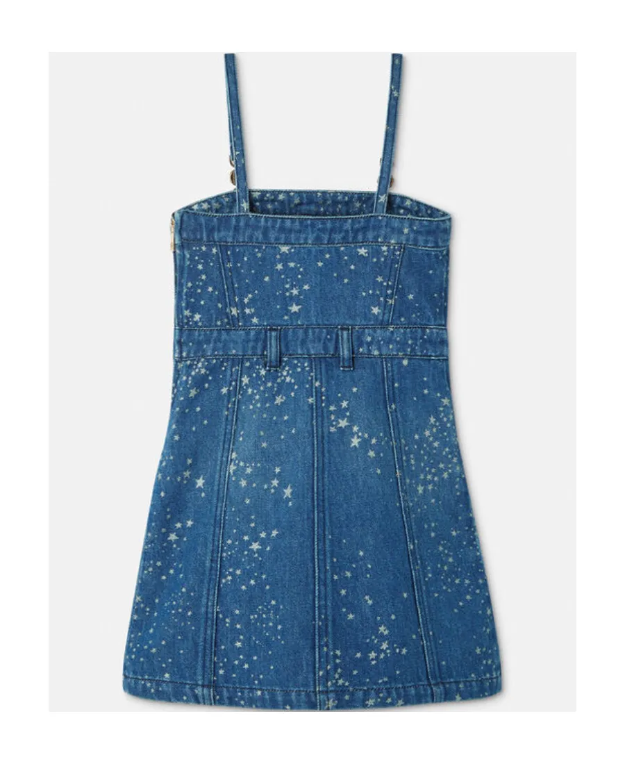 Star Printed Square Neck Denim Dress