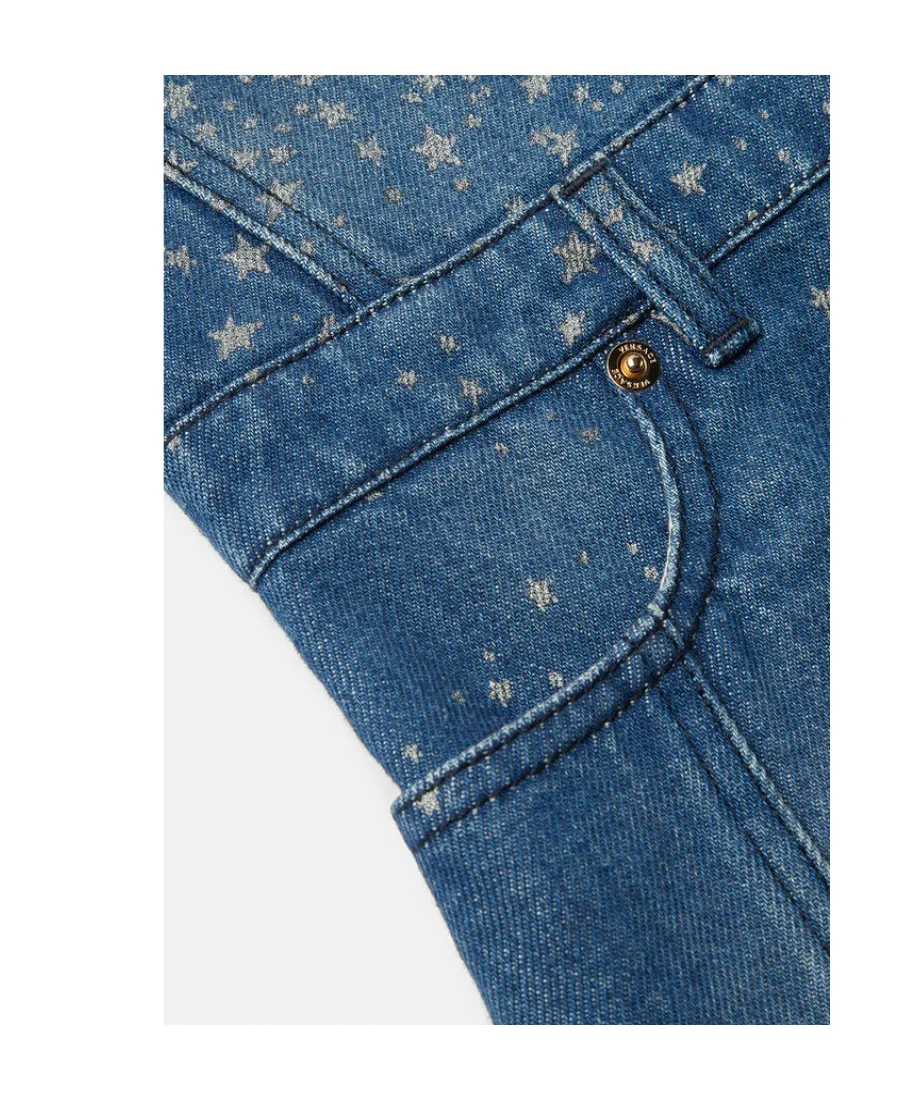 Star Printed Square Neck Denim Dress