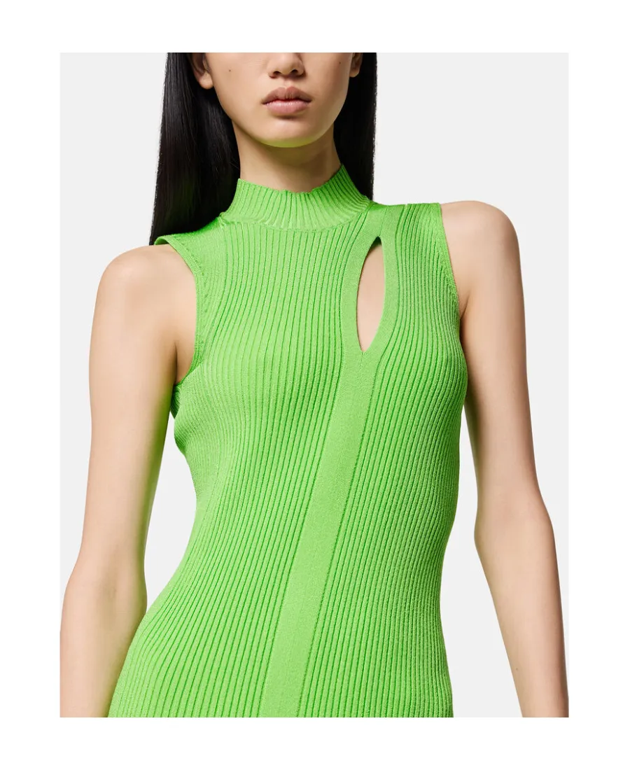 Cut-Out Detailed Sleeveless Knitted Midi Dress