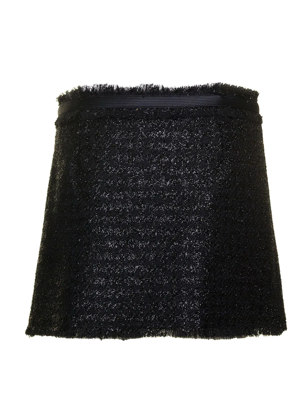 Frayed Hem Lurex Tweed Skirt