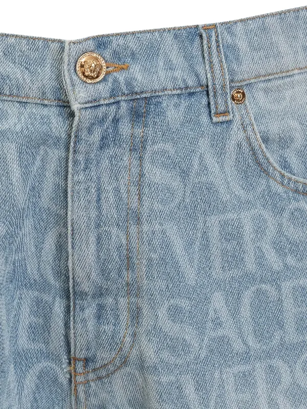Logo Printed Denim Shorts