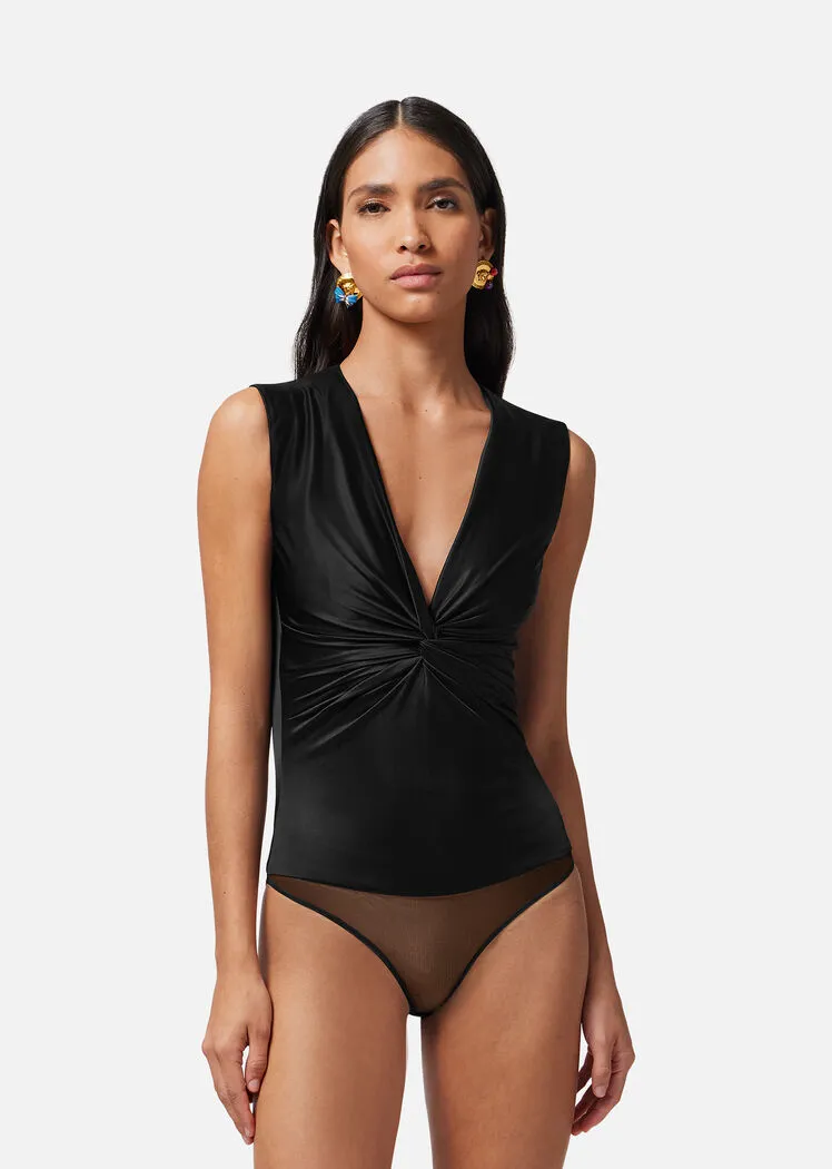 Knotted V-Neck Sleeveless Bodysuit