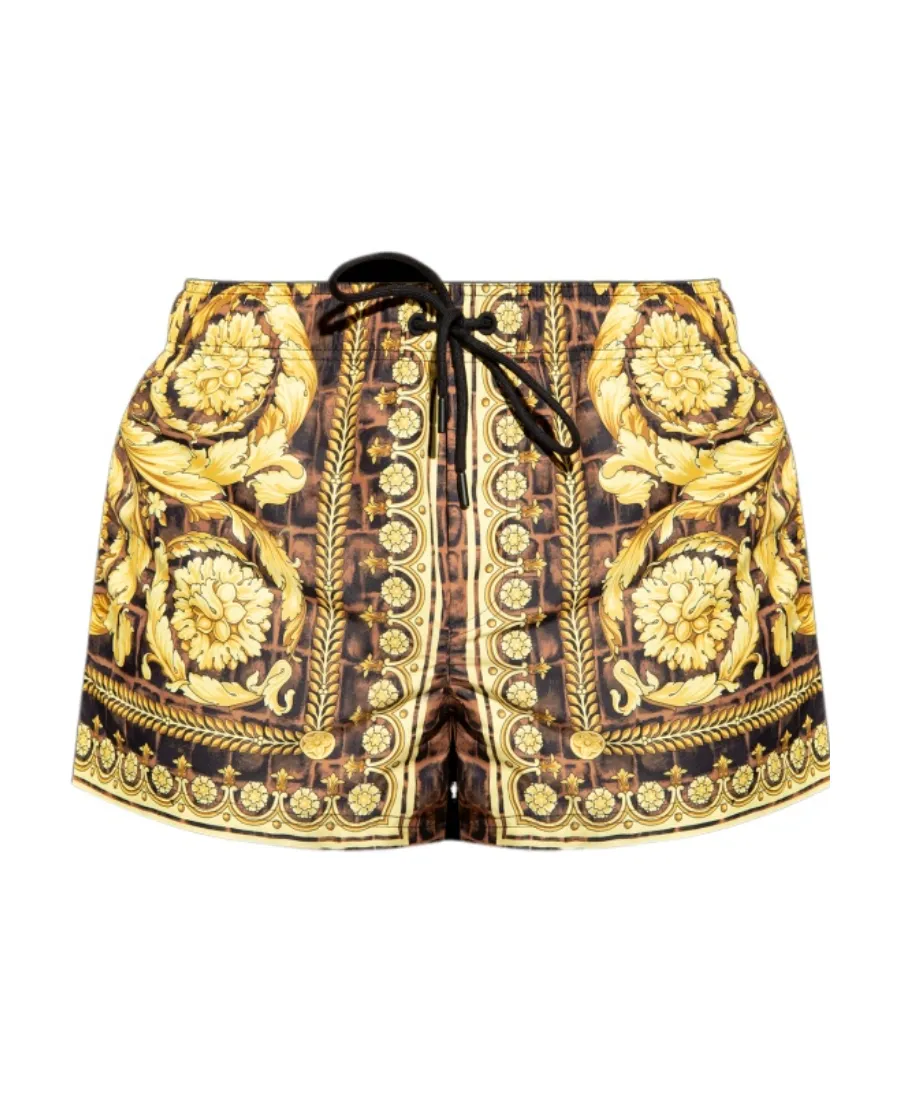Pattern-Printed Drawstring Swim Shorts