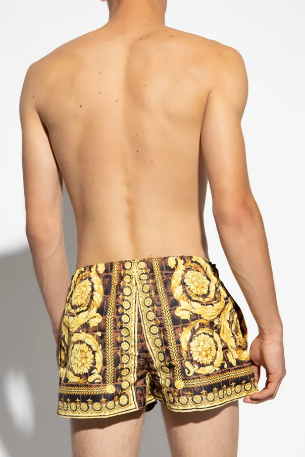 Pattern-Printed Drawstring Swim Shorts