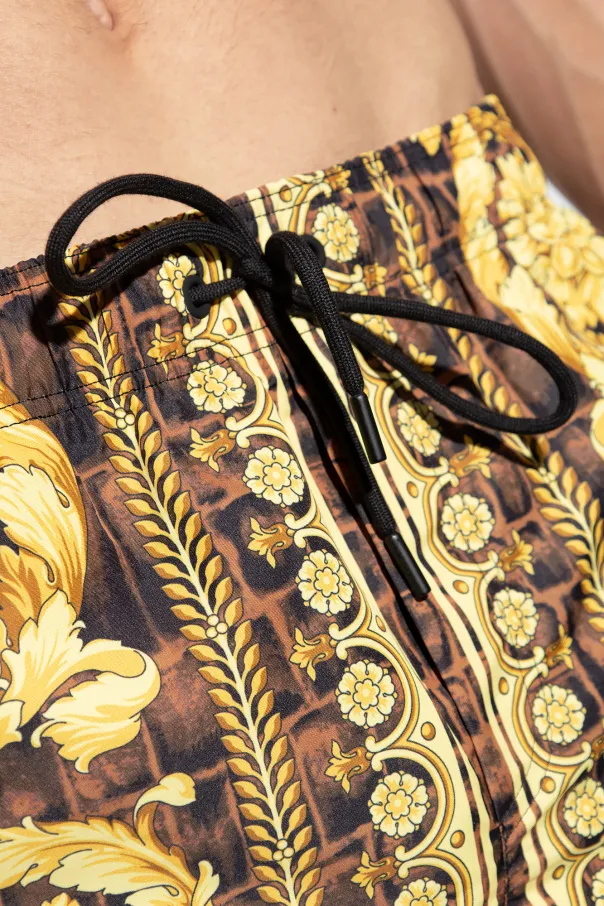 Pattern-Printed Drawstring Swim Shorts