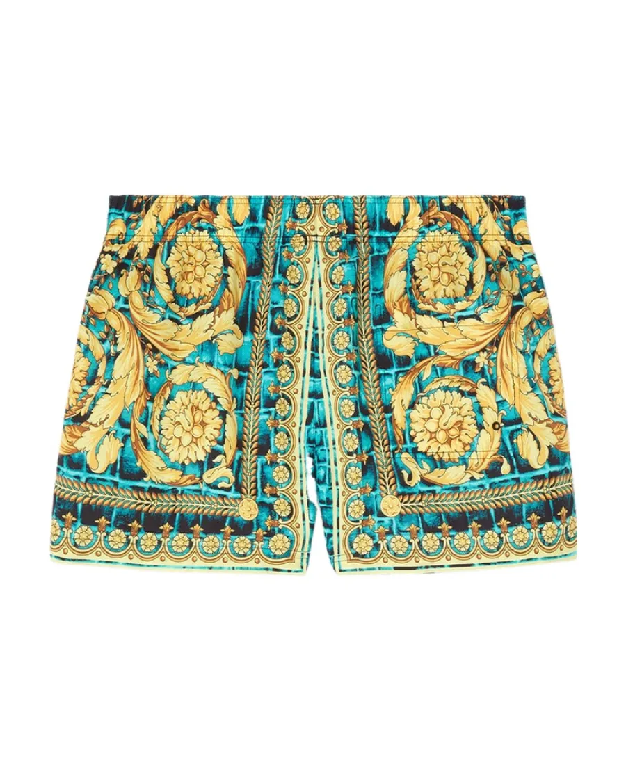 Pattern-Printed Drawstring Swim Shorts
