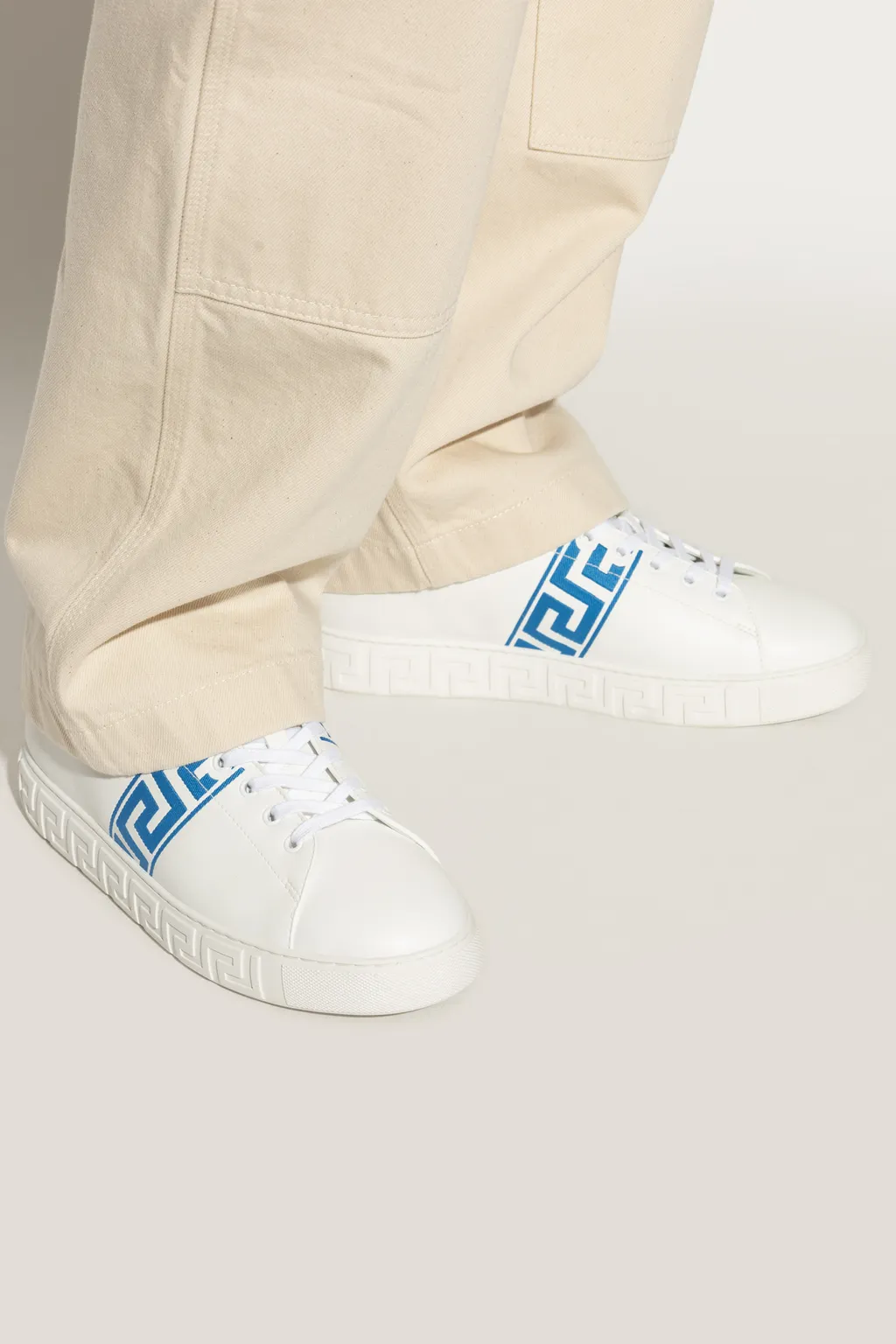 Greca-Printed Lace-Up Sneakers