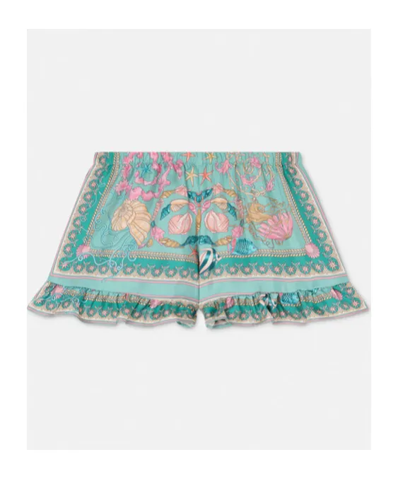 Graphic Printed Ruffled Shorts