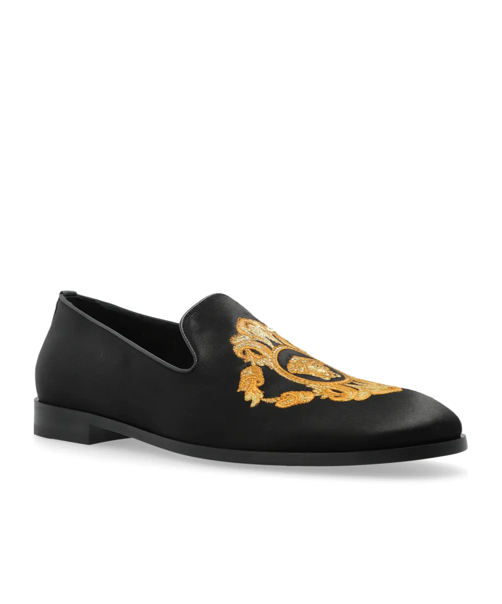 Medusa Head Embroidered Almond Toe Loafers