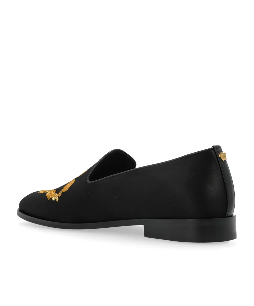 Medusa Head Embroidered Almond Toe Loafers