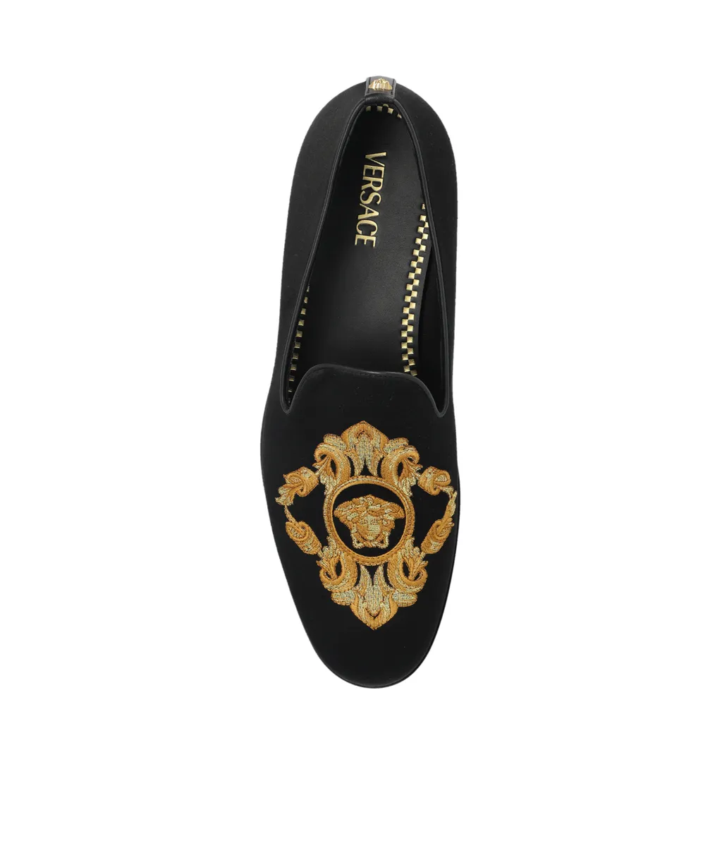Medusa Head Embroidered Almond Toe Loafers