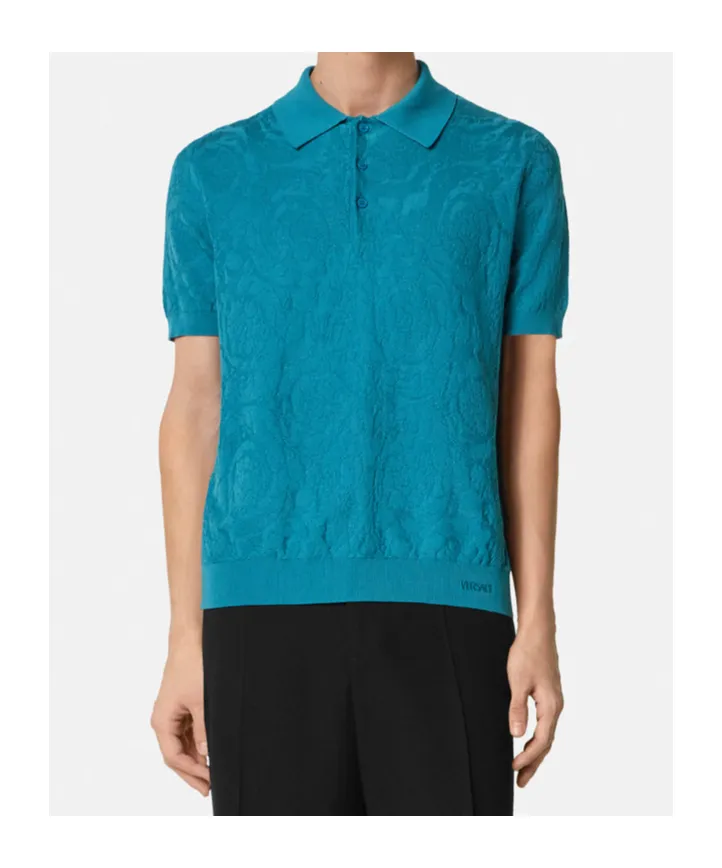 Barocco-Jacquard Short-Sleeved Polo Shirt