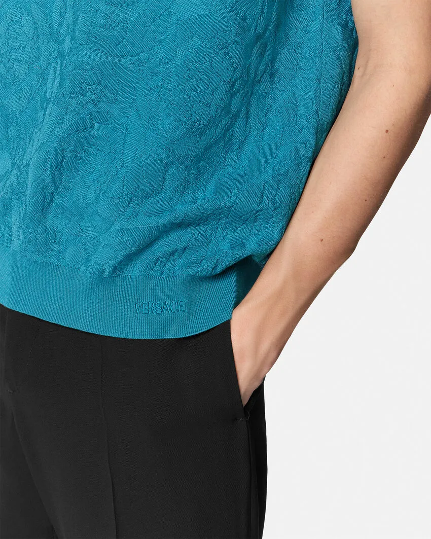 Barocco-Jacquard Short-Sleeved Polo Shirt