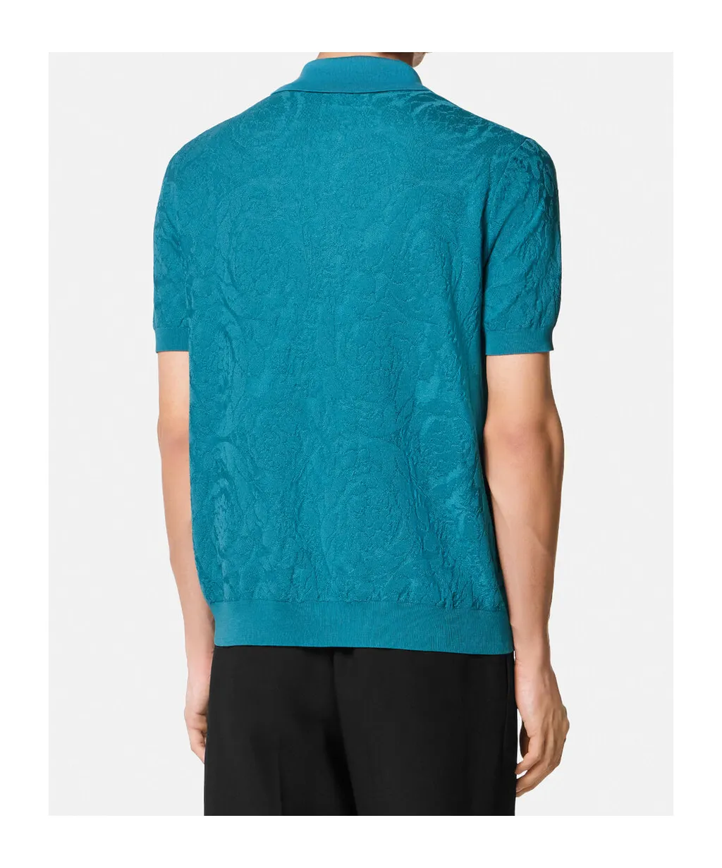 Barocco-Jacquard Short-Sleeved Polo Shirt