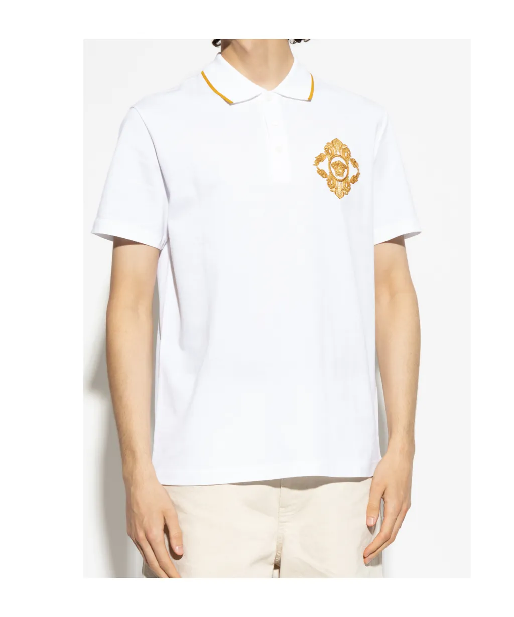 Medusa Head Embroidered Short-Sleeved Polo Shirt