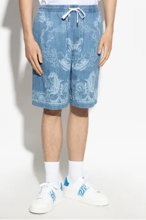Pattern-Printed Drawstring Denim Shorts