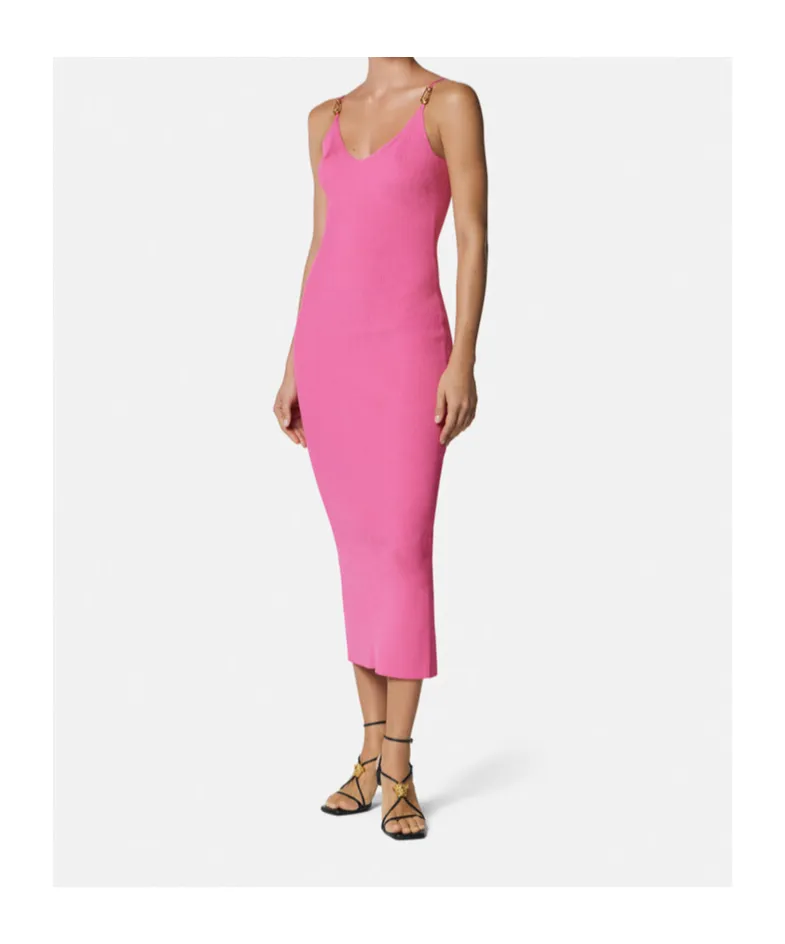 Safety-Pin Suspender Ribbed Midi Dress