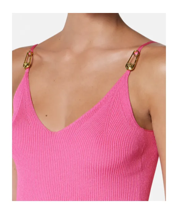Safety-Pin Suspender Ribbed Midi Dress