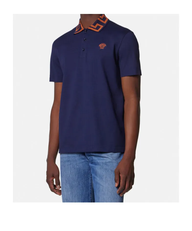 Greca Short-Sleeved Straight Hem Polo Shirt