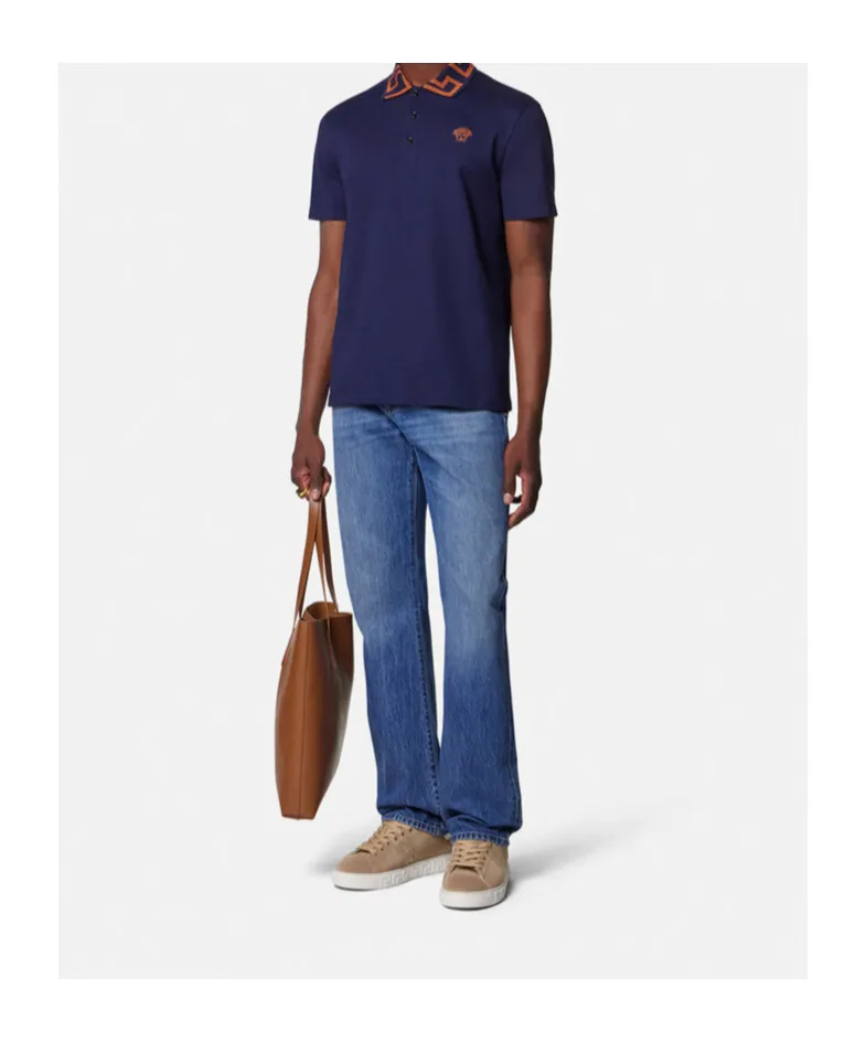 Greca Short-Sleeved Straight Hem Polo Shirt