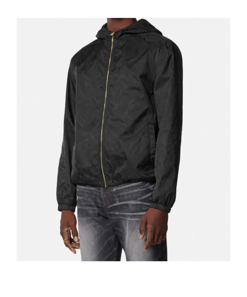 Barocco Pattern Zip-Up Hooded Jacket