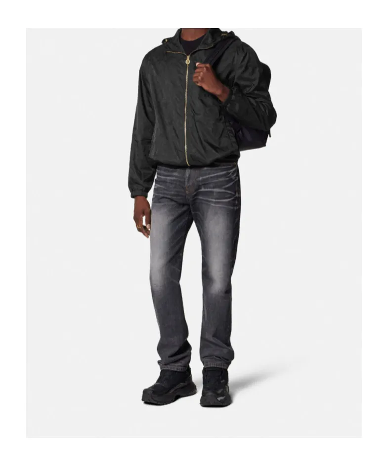 Barocco Pattern Zip-Up Hooded Jacket